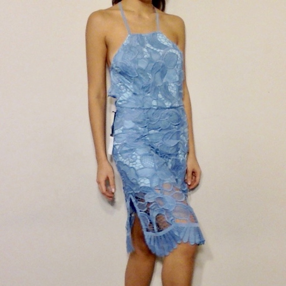 Baby Blue Halter Lace Dress